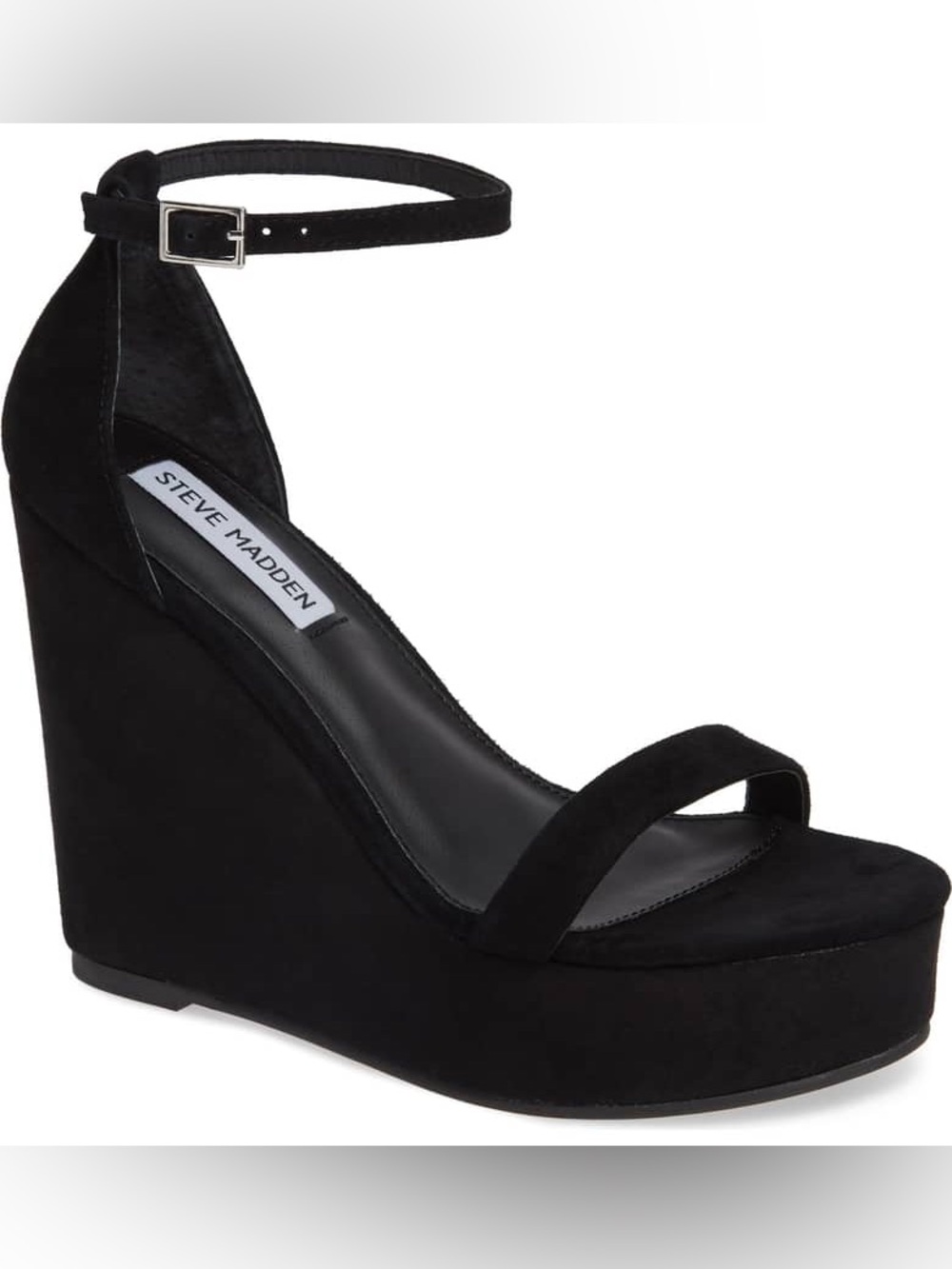Steve Madden Succeed Platform Wedge Sandal In Black Suede
